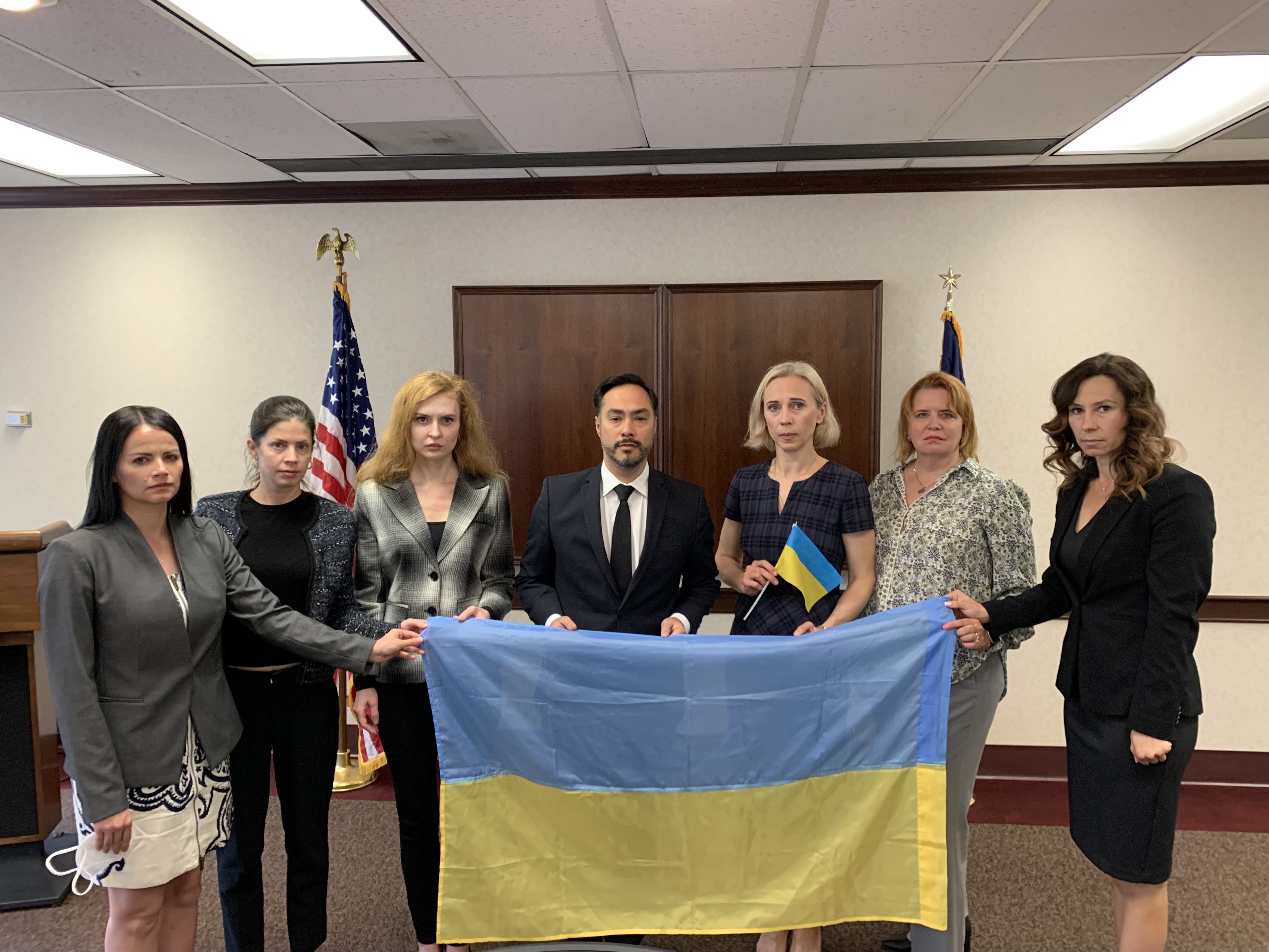 Congressman Castro with Ukrainian Flag and Ukranian San Antonio.jpg	